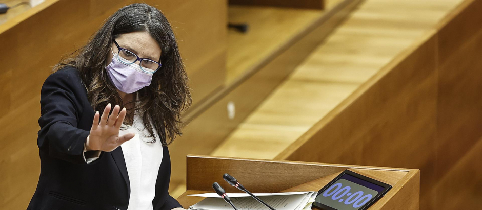 Mónica Oltra en su comparecencia de este martes ante las Cortes valencianas