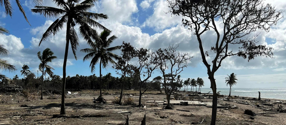 Estragos del tsunami de Tonga en la isla de Tongatapu