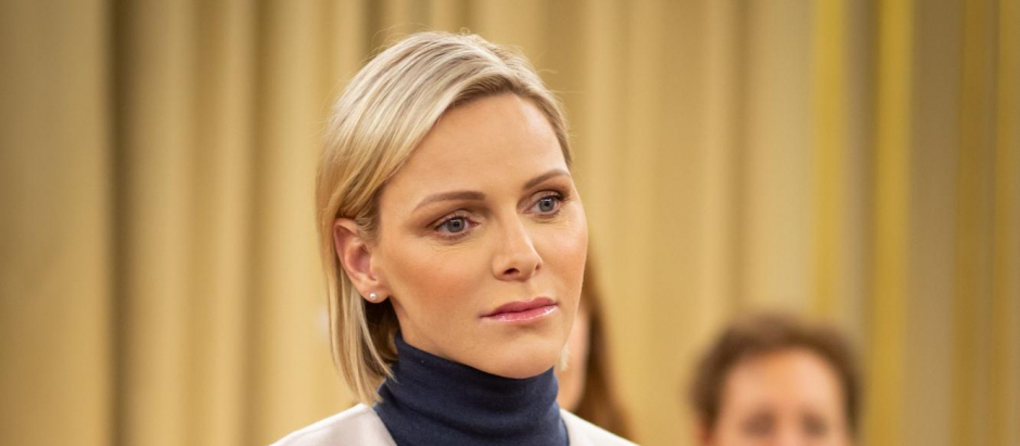 Princess Charlene of Monaco offer gifts to disadvantadged people at the Monaco Red Cross office, on November 15th 2019, as part of the Monaco National Day celebrations.