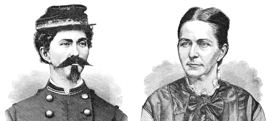 Loreta Janeta Velázquez como ella misma (derecha) y disfrazada de «Teniente Harry T. Buford» (izquierda)
