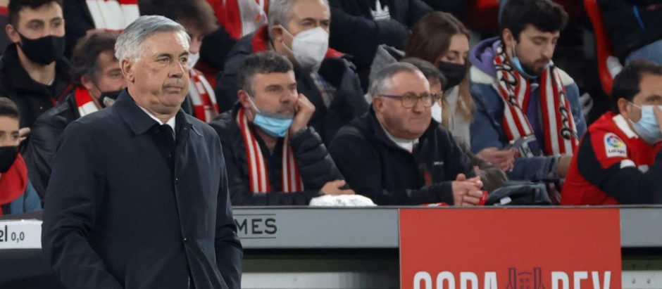 Carlo Ancelotti ayer, durante los cuartos de final de Copa Frente al Athletic