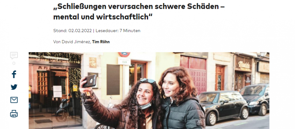 El semanario alemán Welt am sonntag dedica una publicación a elogiar las políticas de Isabel Díaz Ayuso