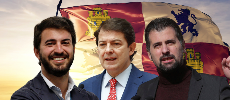 De izquierda a derecha, los candidatos de Vox, PP y PSOE a la Junta castellanoleonesa