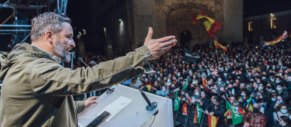 Santiago Abascal, durante el cierre de la campaña castellanoleonesa, en Valladolid