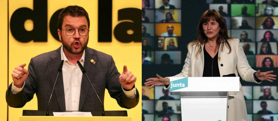 Pere Aragonès y Laura Borràs durante la campaña electoral de 2021