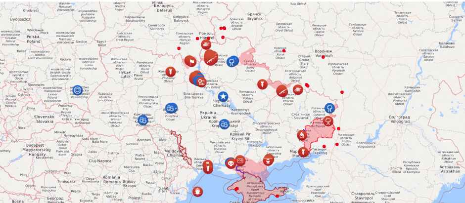 Mapa interactivo que muestra la evolución de la guerra de Ucrania ofrecido por Liveuamap