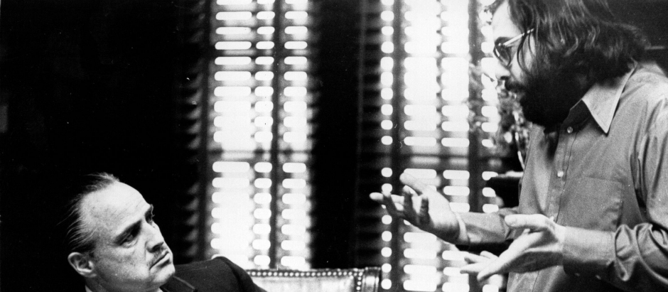Marlon Brando y Francis Ford Coppola en el rodaje de 'El Padrino'