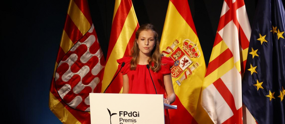 La Princesa Leonor, durante su discurso en los Premios Princesa de Girona 2021, el pasado verano en Girona