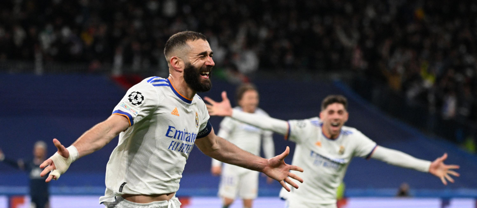 Karim Benzema celebra el gol de la victoria del Real Madrid