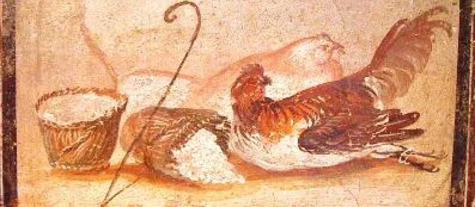 Gallina y uvas. Pintura pompeyana del IV estilo. Museo de Nápoles