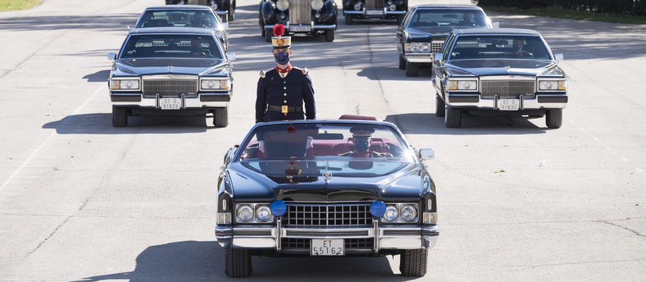 Los Cadillac, durante un desfile en el cuartel El Rey, en las inmediaciones del Palacio Real de El Pardo