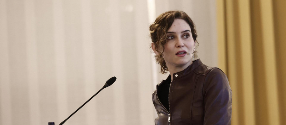 Isabel Díaz Ayuso, durante la inauguración del ciclo de conferencias de política económica regional de la Institución Futuro, el pasado viernes en Pamplona