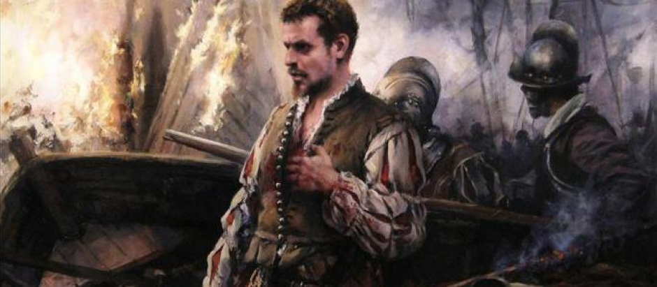 Cervantes en Lepanto, imaginado por el pintor Augusto Ferrer-Dalmau en 2016