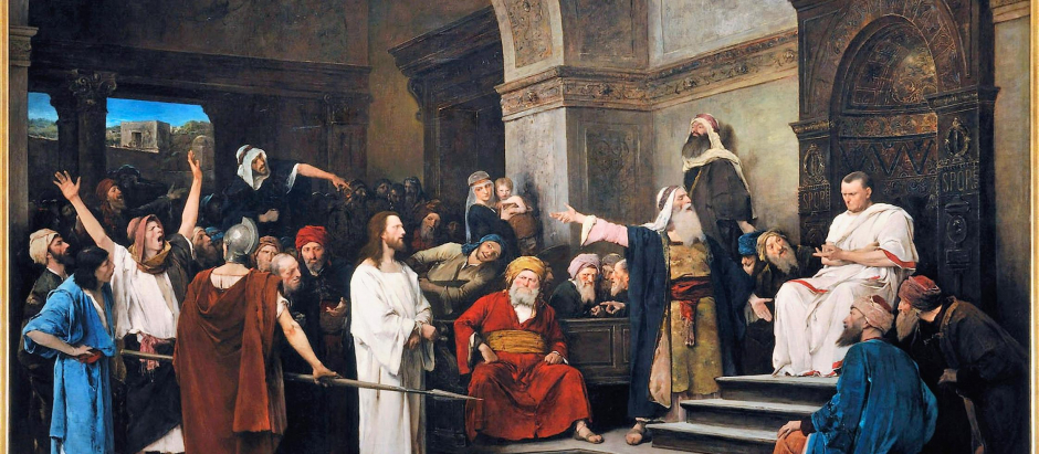 Cristo llevado y presentado ante el procurador Poncio Pilato. Óleo de Mihály Munkácsy