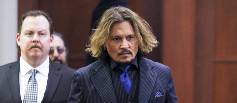 Actor Johnny Depp appears in the courtroom at the Fairfax County Circuit Courthouse during a trial in Fairfax, Va., Wednesday, April 13, 2022.