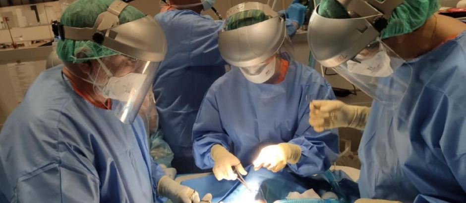 Un equipo médico del hospital temporal de Ifema de Madrid realiza una intervención quirúrgica