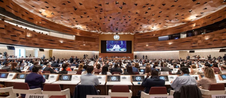 Delegados reunidos durante la 75 Asamblea de la OMS