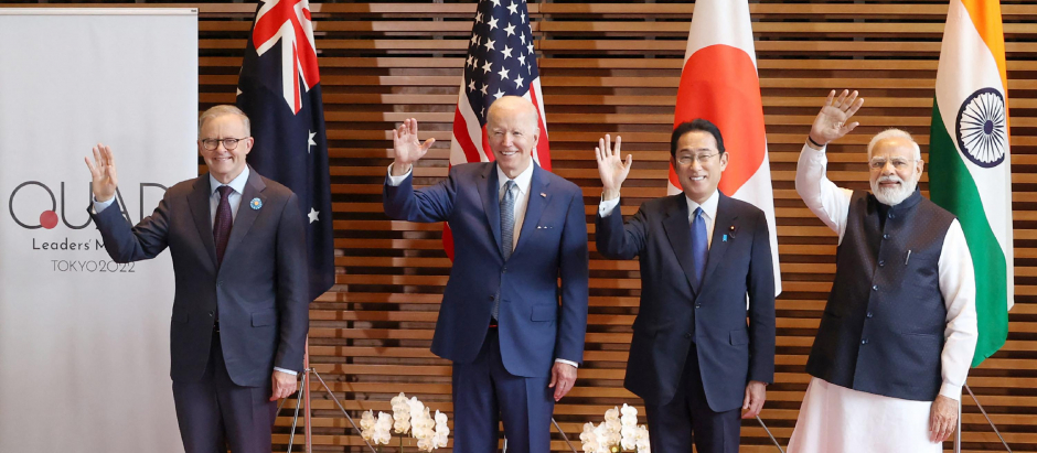 Anthony Albanese, de Australia, Joe Biden, de Estados Unidos, Fumio Kishida, de Japón, y Narendra Modi, de India, líderes de los cuatro países que integran el Diálogo de Seguridad Cuadrilátero