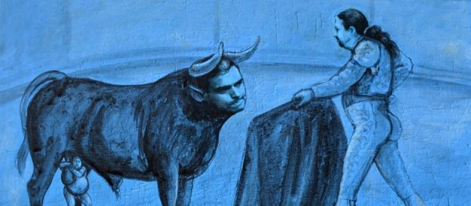 El cuadro 'Coleta torera', en el que se ve a Pablo Iglesias toreando un astado con la imagen de Pedro Sánchez, mientras Oriol Junqueras aparece agarrado a los testículos