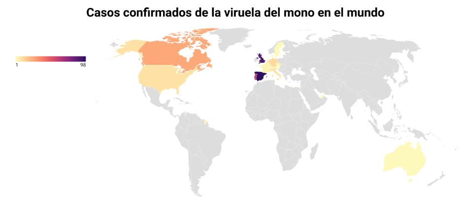 Casos confirmados de la viruela del mono en el mundo