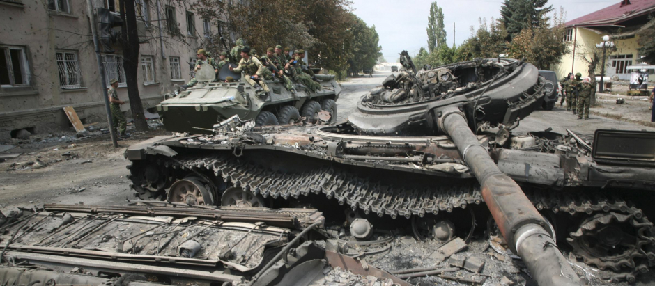 Tanques rusos en Georgia durante la guerra en 2008