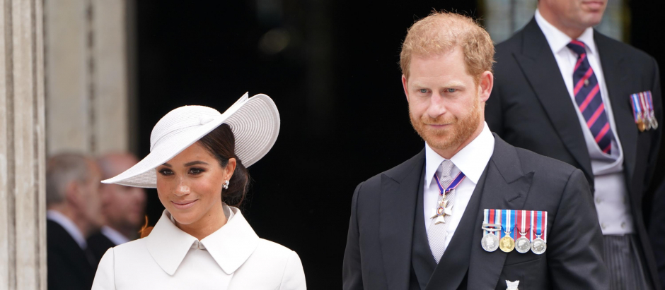 Prince Harry and Meghan Markle arriving for the National Service of Thanksgiving at St Paul'sCathedral, London, on day two of the Platinum Jubilee celebrations for Queen Elizabeth II.