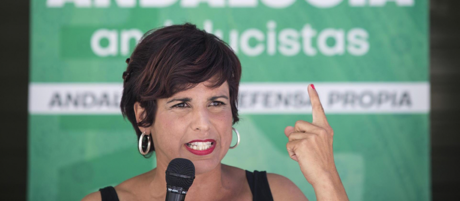 La candidata de Adelante Andalucía a la Junta de Andalucía, Teresa Rodríguez, en un acto de campaña