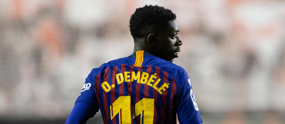 Ousame Dembele en un partido con el FC Barcelona.