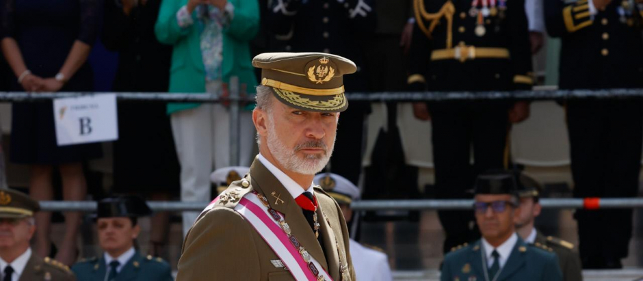 Spanish King Felipe VI during el Capítulo de la Real y Militar Orden de San Hermenegildo in San Lorenzo De El Escorial June 14 2022.