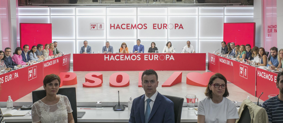 La Ejecutiva Federal del PSOE, con Sánchez al fondo