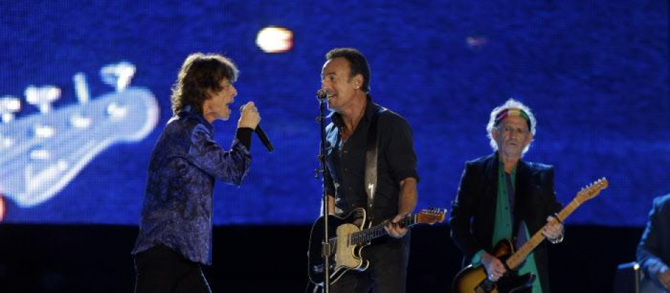 Mick Jagger, Bruce Springsteen y Keith Richards en el Rock in Río en 2014