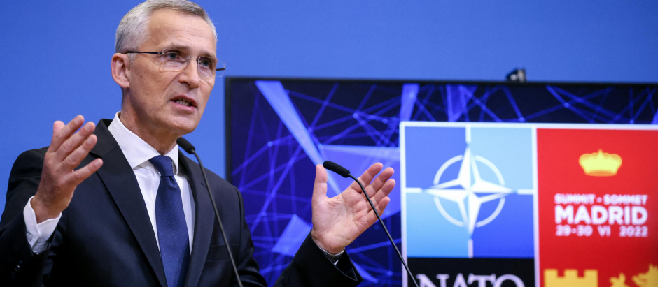 El secretario general de la OTAN, Jens Stoltenberg, durante la rueda de prensa previa a la Cumbre de Madrid