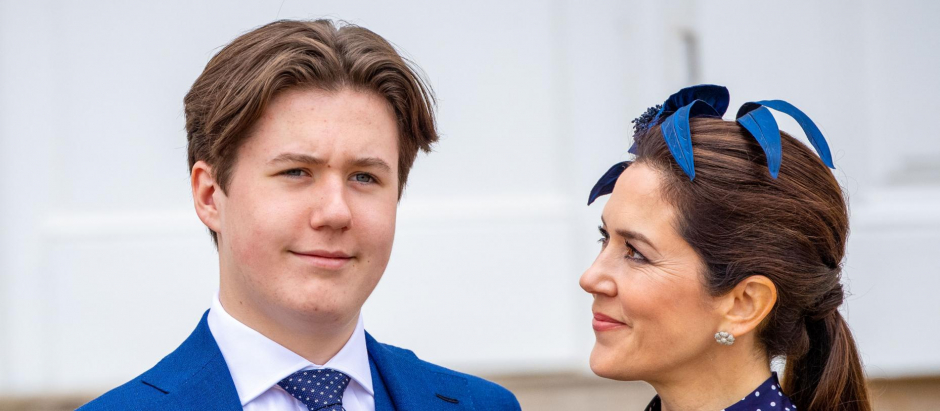 Crown Princess Mary and Princess Christian  during Prince Christian  confirmation at Fredensborg PalaceChurch in Denmark.