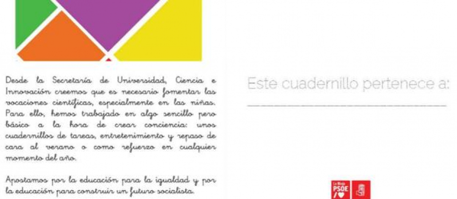 Detalle de las páginas de los cuadernillos distribuidos, donde puede apreciarse tanto el logo del PSOE como la referencia a la construcción de 