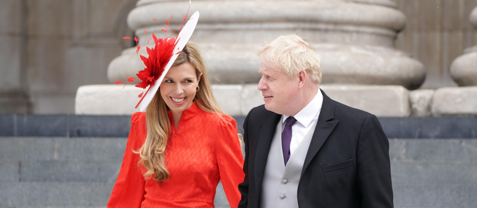 Prime Minister Boris Johnson and Carrie Johnson attending a service of thanksgiving for the reign of Queen Elizabeth II  in London Friday June 3, 2022 on the second of four days of celebrations to mark the Platinum Jubilee.