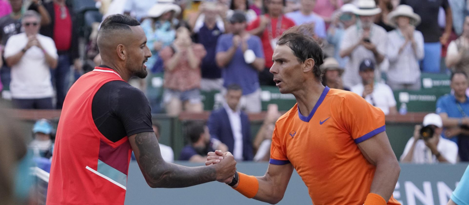 Rafa Nadal y Nick Kyrgios en su partido de Indian Wells 2022