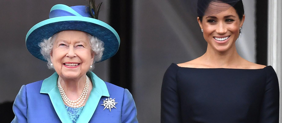 Queen Elizabeth II and Meghan Markle during the RAF Centenary at BuckinghamPalace, London