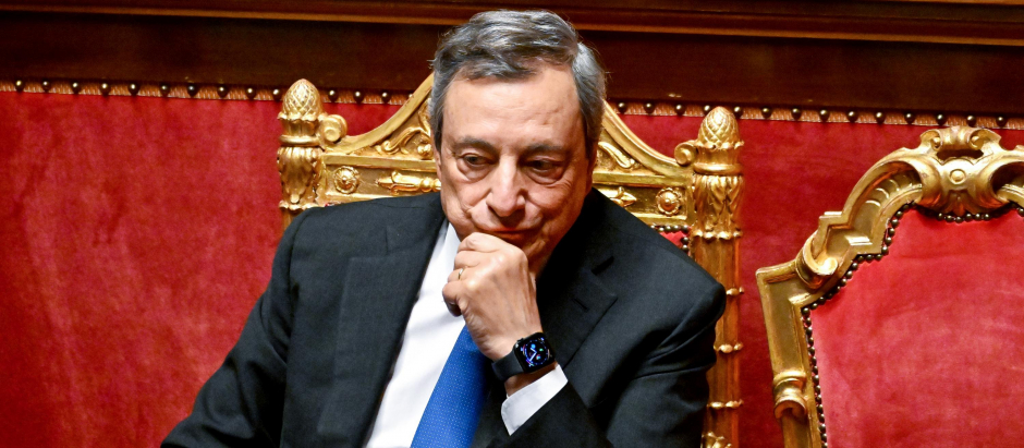 El primer ministro de Italia, Mario Draghi, en el Senado italiano, el 20 de julio de 2022