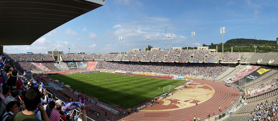 El estadio de Montjuic acogiendo el último partido del Espanyol como local el 31 de mayo de 2009