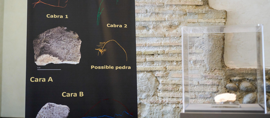 Arqueólogos de la Universidad Autónoma de Barcelona (UAB), dieron a conocer hoy en el Museo de Lérida el hallazgo de una placa con grabados de hace 14.000 años