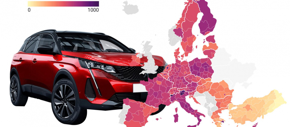 El mapa de las regiones con más coches por habitante de Europa