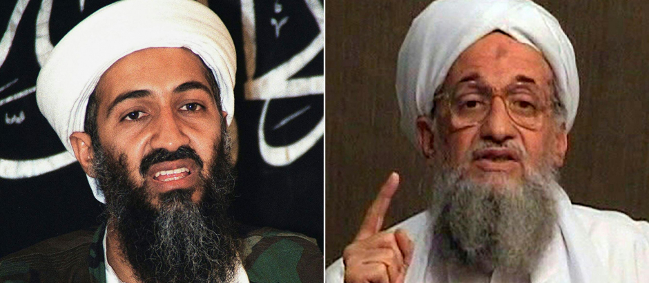 El líder de Al-Qaeda Osama Bin Laden (Iz) y Ayman Al-Zawahiri