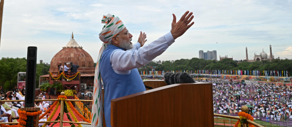 El primer ministro indio, Narendra Modi, durante la conmemoración de la independencia