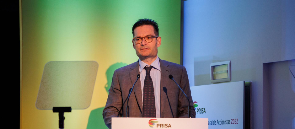 El presidente de PRISA, Joseph Oughourlian, durante la celebración de la Junta General de Accionistas de la compañía en junio.