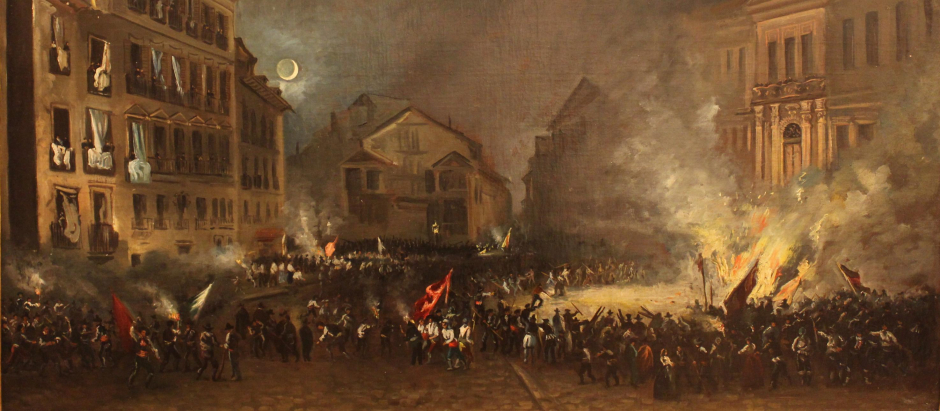 <i>Episodio de la revolución de 1854 en la Puerta del Sol</i>, por Eugenio Lucas Velázquez