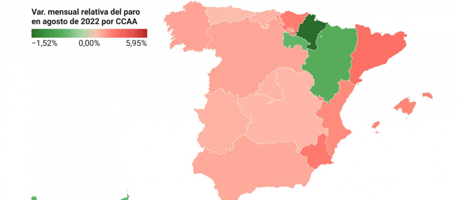 Navarra, Canarias, La Rioja y Aragón fueron las únicas comunidades en las que descendió el paro en el mes de agosto