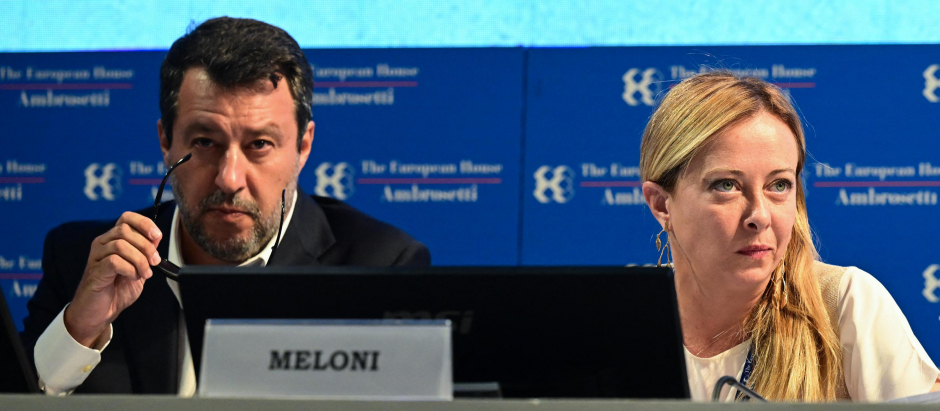 Matteo Salvini y la presidente de Fratelli d'Italia Giorgia Meloni en el foro The European House Ambrosetti