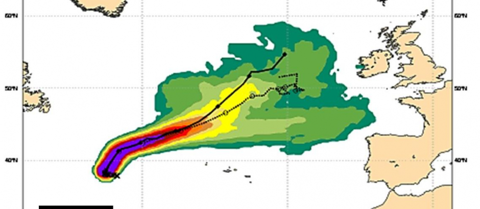Proyección de trayectorias del huracán Danielle