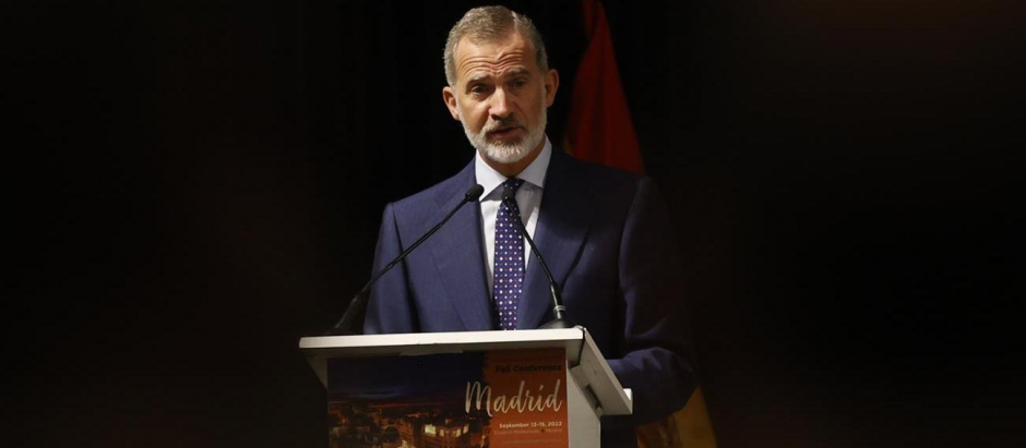 El rey Felipe durante su intervención en la inauguración del Congreso Internacional de abogados “Madrid 2022 fall meeting”