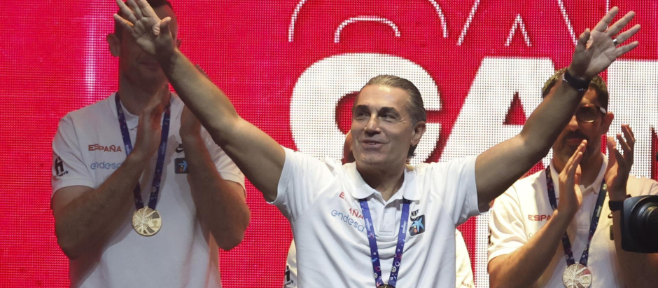 Scariolo, en el Wizink Center de Madrid, durante la celebración del título del Eurobasket 2022 conseguido por España